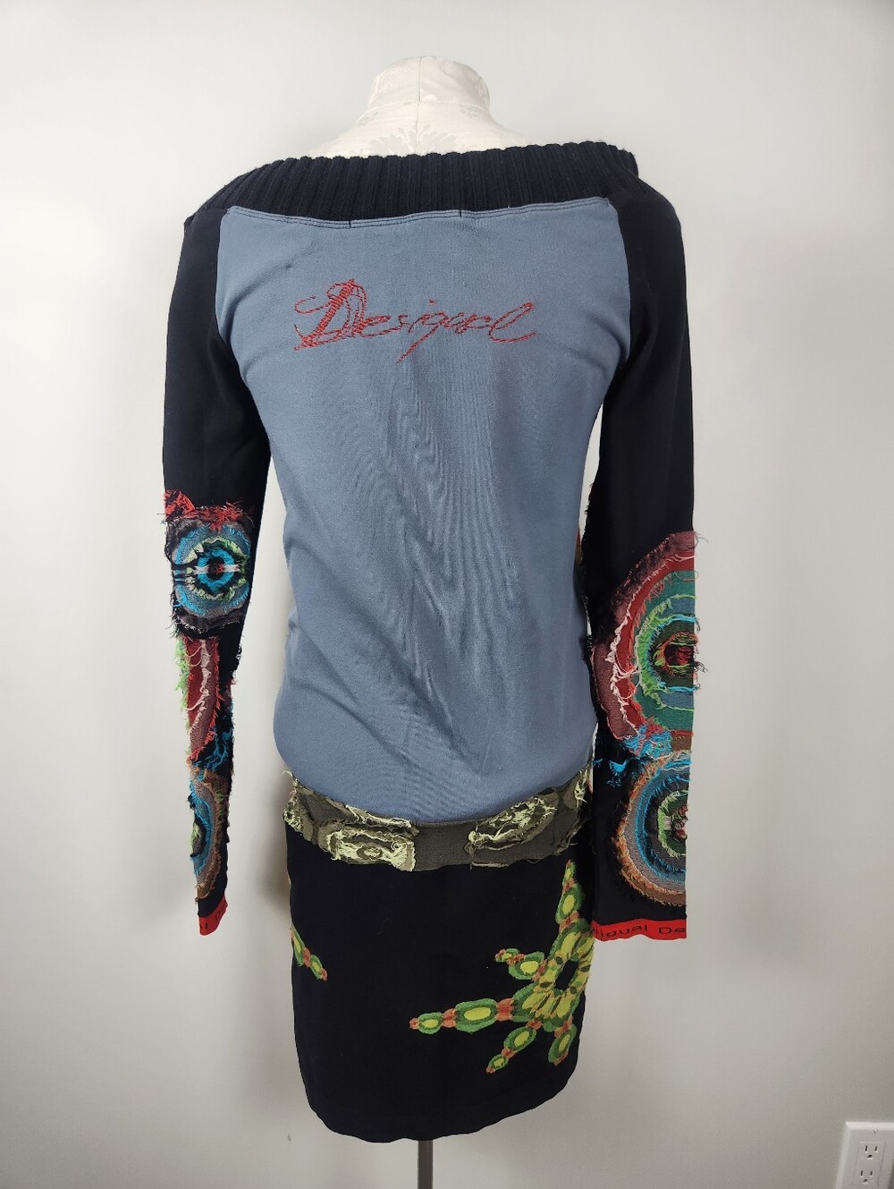 Desigual Mixed Media Long Sleeve Stretch Dress Sz M Artsy Art To Wear Grunge Y2K - Picture 3 of 15